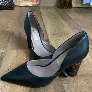 Black Deltan Block Heels with Tortoise Shell Detail